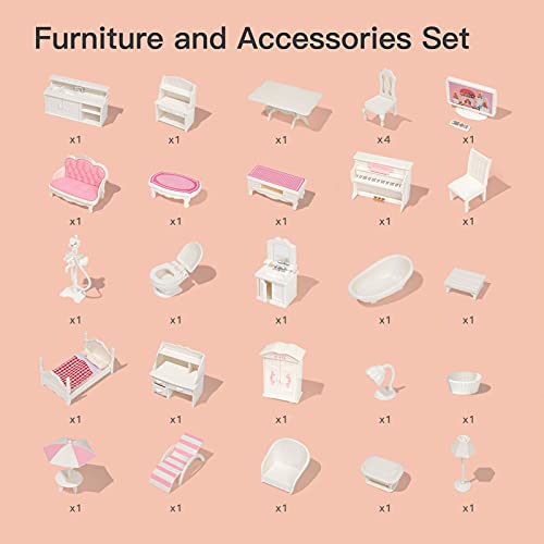 ROBUD Wooden Dollhouse for Kids Girls, Toy Gift for 3 4 5 6 Years Old, with Furniture ROBUD