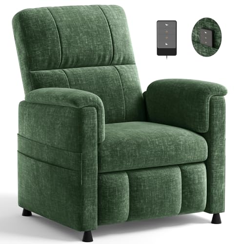 AMADA HOMEFURNISHING Power Recliner Chair for Adults, Adjustable Modern Chenille Reclining Chair with Side Pockets, Remote, Footrest, Thick Seat Cushion for Home Theater, Living Room, Bedroom & RV