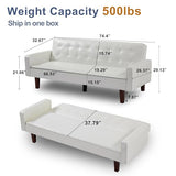 liuyouhom 74" Modern Futon Couch, Futon Sofa Bed, Mid Century Sofa Bed, Loveseat, Couches for Small Spaces, Living Room, Bedroom (Faux Leather, White) liuyouhom