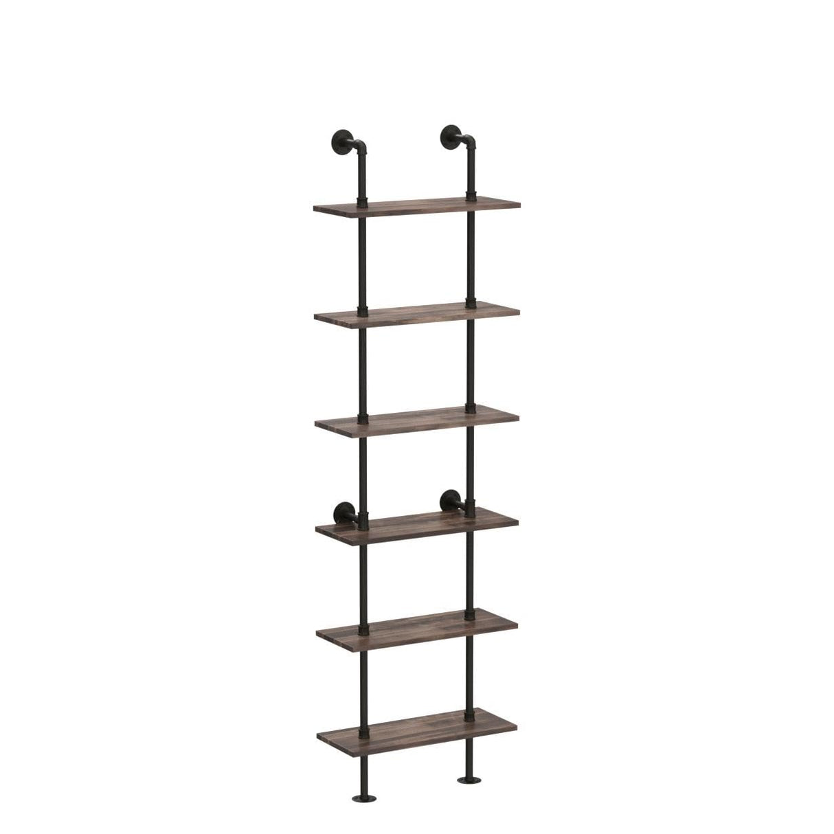 HOMBAZAAR Industrial 6-Tier Wall Mounted Bookshelf with Metal Frame in Oak Brown HOMBAZAAR