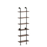 HOMBAZAAR Industrial 6-Tier Wall Mounted Bookshelf with Metal Frame in Oak Brown HOMBAZAAR