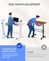 FLEXISPOT H7 Plus Gas Spring Adjustable Standing Desk, Mobile Rolling Sit-Stand Workstation with Whee, Cordless Stand Up Desk for Small Room & Home Office, 40" One-Piece Desktop White,height 27.6"–45" FLEXISPOT