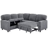 Ball & Cast L-Shaped Sleeper Sofa Bed,5 Seater Sectional Couch with Pull Out Bed and USB Charging,Cupholders & Storage Seats,Convertible Sofa Bed for Living Room,Apartment,Corduroy Fabric,Gray,81" Ball & Cast