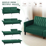 Lesofair 77" Velvet Sleeper Couch with Adjustable Backrests & Armrests, Modern Sofa Bed with Nailhead Trim, Tufted Loveseat Sofa with Deeper Seat for Living Room,Office,Green Lesofair