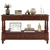 LKTART 54'' Solid Wood Console Table, Farmhouse Entryway Table with 6 Drawers and Shelf, Narrow Long Sofa Table with Storage for Living Room Hallway, Couch, Foyer (Cherry) LKTART