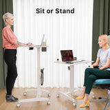 Gibbon Mounts Mobile Standing Desk, Height Adjustable Rolling Laptop Desk, 27 inches Portable Sit Stand Desk with Wheels and Hook, Pneumatic Computer Table, White Gibbon Mounts