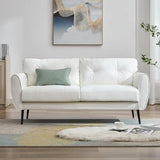 TYBOATLE 61" Loveseat Couches for Living Room, White Faux Leather Couch Mid Century Modern Tufted Mini Sofa Comfy Office 2 Seat Settee Love Seat Small Couches for Small Spaces Bedroom, White TYBOATLE