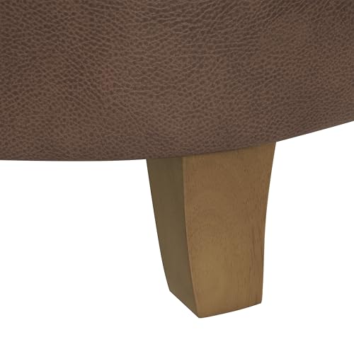 HomePop Home Decor | Upholstered Round Faux Leather Tufted Foot Rest Ottoman | Ottoman with Storage for Living Room & Bedroom | Decorative Home Furniture, Brown Faux Leather