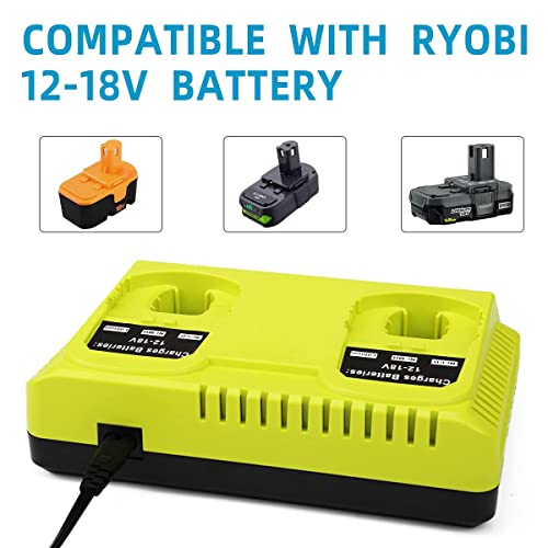 Energup 2Port 18V P117 Replace for Charger for Ryobi 18V Battery ONE+ P117 P118 for Ryobi 18V Max Lithium NiCd Battery P100 P102 P103 P105 P107 P108 Dual Chemistry 12-18V for Ryobi Battery Charger energup