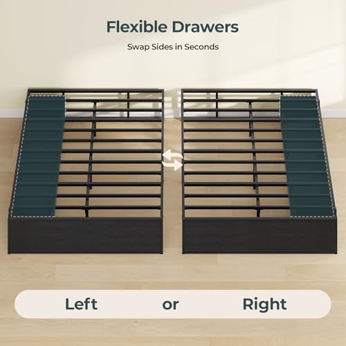 ADORNEVE Full Size Bed Frame with 6 Storage Drawers, Metal Platform Bed with Steel Slat Support, Footboard for Teen/Adult, No Box Spring Needed, Storage Space Under Frame,Easy Assembly, Black ADORNEVE