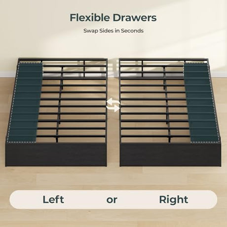 ADORNEVE Full Size Bed Frame with 6 Storage Drawers, Metal Platform Bed with Steel Slat Support, Footboard for Teen/Adult, No Box Spring Needed, Storage Space Under Frame,Easy Assembly, Black ADORNEVE
