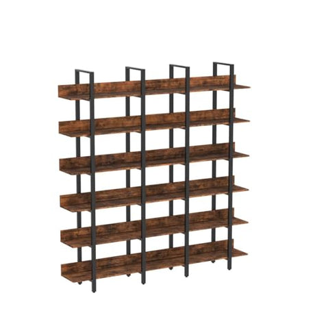 Spacious Vintage Brown 6-Tier Bookcase with Back Fence by IRONCK IRONCK