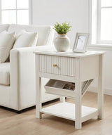 Aylenic Night Stand with Gun Drawer, Nightstand Gun Safe White and Gold Bedside Table Handgun Safe Modern Fluted Bedroom Organiser Storage, Side Table Living Room Simple Aesthetic End Table Aylenic