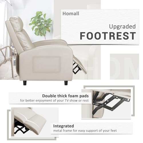 Homall Recliner Chair, Recliner Sofa for Adults, Recliners Home Theater Seating with Lumbar Support, Reclining Sofa Chair for Living Room (Leather, Beige)