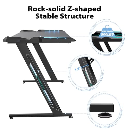 EUREKA ERGONOMIC Gaming Desk with LED Lights Home Office RGB Table, Small Gaming Desk, Computer Table, Black EUREKA ERGONOMIC