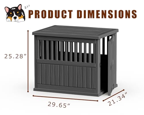 KFY 30 INCH Small Dog Crate Furniture Lockable Dog Kennel Indoor Dog Cage Plastic Pet Cage End Table for Small/Medium Dogs, Black KFY