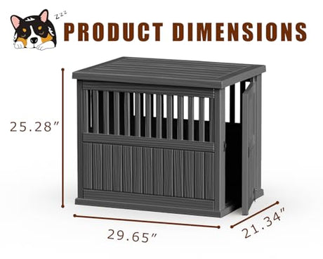 KFY 30 INCH Small Dog Crate Furniture Lockable Dog Kennel Indoor Dog Cage Plastic Pet Cage End Table for Small/Medium Dogs, Black KFY