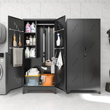 YILFANA 75" Metal Storage Cabinet with Lockable Doors, Functional Garage Storage Cabinets, Heavy-Duty Tool Organization Cabinet with Hanging Rod & S-Hooks (75" Utility Closet) YILFANA
