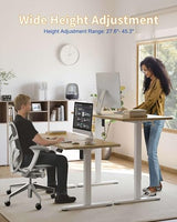 YIHAYO Electric Standing Desk, 48 x 24 Inches Stand Up Desk with Splice Board, Adjustable Height Desk, Computer Desk for Home Office, White Frame/Natural Top YIHAYO