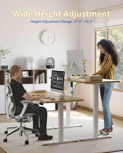 YIHAYO Electric Standing Desk, 48 x 24 Inches Stand Up Desk with Splice Board, Adjustable Height Desk, Computer Desk for Home Office, White Frame/Natural Top YIHAYO