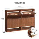 Hootata 47.2''W Walnut Shoe Storage Cabinet for Entryway with 4 Flip Drawers, Fluted Slim Shoe Cabinet, Free Standing Wooden Shoes Organizer for Foyer, Hallway Hootata
