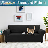 Asnomy Couch Covers for 3 Cushion Couch Sofa Pet Friendly, 3 Seater Sofa Cover Washable Slipcovers Protector Furniture Covers for Dogs Spandex Jacquard Fabric Small Checks（Large，Black） Asnomy