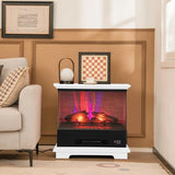 ORALNER 27” Electric Fireplace with Mantel, 3-Sided Glass View, Wooden Surround Firebox, Freestanding Fireplace Heater w/ 7 Flame Colors, Remote & 6H Timer, Overheat Protection, 1400W (White) ORALNER