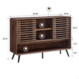 T4TREAM 46" Entryway Table, Mid Century Modern Console Table with Slatted Sliding Door, Adjustable Storage Shelf, Wood Sofa Table Behind Couch for Hallway, Living Room, Foyer, Dark Walnut T4TREAM