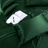 TREELY 4 Piece Satin Sheets Twin Size - Silky Smooth Blackish Green Sheet Set with Deep Pocket, Fitted Sheet, Flat Sheet, 2 Pillowcases TREELY