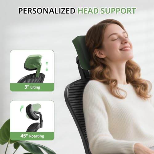 Office Chair Ergonomic Desk Chair, 330LBS Capacity, High Back Computer Chair for Long Hours Comfortable, Rolling Swivel Executive Task Chair for Home Office with Flip-up Armrests, Black Synorla