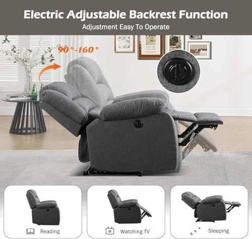 CANMOV Power Recliner Chair for Adults, Oversized Electric Recliner with Soft Cushion and Back, Upholstered Soft Fabric Reclining Chair for Living Room, Bedroom, Grey
