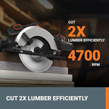 Worx 20V Cordless Electric Circular Saw 6-1/2'' Max. 2-3/16" Cutting Depth 4700 Rpm 0-50° Bevel Capacity 2.0 Ah Battery and Charger Included WX526L WORX