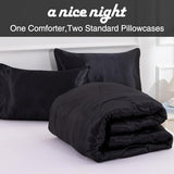 A Nice Night Satin Silky Soft Quilt Luxury Super Soft Microfiber Bedding Thin Comforter Set Full/Queen, Light Weighted (Black, Queen) A Nice Night