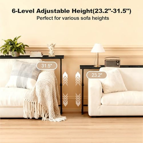 Faesun 70.9 Inch Behind Couch Table, 24"-32" Adjustable Height Range, Behind The Couch Table with Outlet, Adjustable Console Table, Narrow Long Sofa Table, for Living Room, Black Faesun