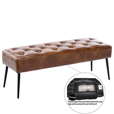 DUHOME Button-Tufted Ottoman Bench, Upholstered Bedroom Benches Leather Footrest Stool Accent Bench for Entryway Dining Room Living Room Bedroom End of Bed, Yellowish Brown DUHOME