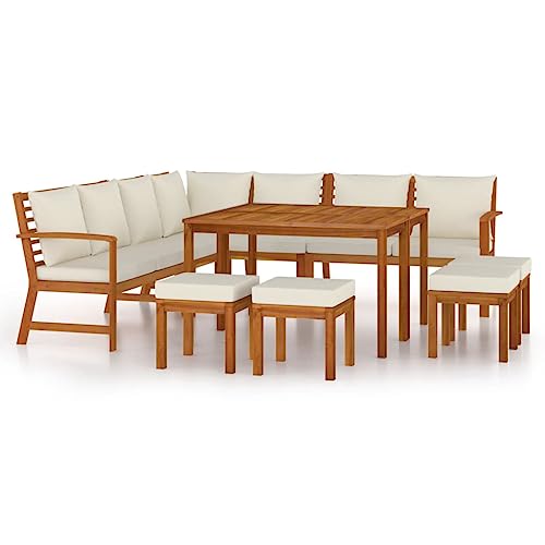 BUKSCYJS Outdoor Furniture,Outdoor Patio Furniture,Balcony Furniture,Lawn Furniture,11 Piece Patio Dining Set with Cushions Solid Wood Acacia,Suitable for outdoor patio,lawn - WoodArtSupply