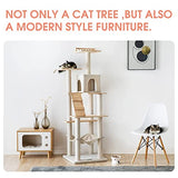 MWPO Cat Tree - 63.8-Inch Modern Wood Cat Tower for Indoor Cats,Multi-Level Cat Condo for Large Cat with Scratching Posts, Hammock- Beige MWPO
