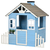 Outsunny Playhouse for Kids Outdoor, Country Style Wooden Playhouse with Flower Pot Holders, Working Door, Windows, Service Stations for 3-7 Years, Outsunny