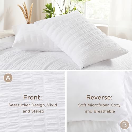 AveLom Seersucker King Comforter Set (104x90 inches), 3 Pieces - 100% Soft Washed Microfiber Lightweight Comforter with 2 Pillowcases, All Season Down Alternative Comforter Set for Bedding, White AveLom