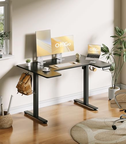 OffiGo U Shaped Electric Standing Desk, 48 Inch Height Adjustable Sit Stand Table, Writing Computer Desk for Home, Office, Workstation, Black OffiGo