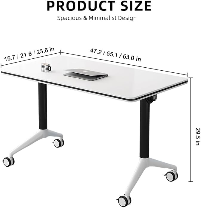 LISDERGOD Conference Table Foldable Meeting Tables, Mobile Training Table with Wheels, Flip Top Rolling Seminar Meeting Table for Office,Meeting Room,classr (White, 63×23.6×29.5in)