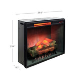 Modern Ember Uptown 28" Smart Electric Fireplace Insert with Remote, Alexa/WiFi Enabled - 1,000 Sq Ft Electric Heater with Realistic Flames and Log Set, Concrete Background Modern Ember