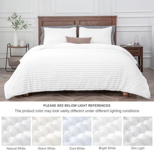 BEDELITE Fleece King Comforter Set -Super Soft & Warm Fluffy Bright White Bedding, Luxury Fuzzy Heavy Bed Set for Winter with 2 Pillow Cases BEDELITE