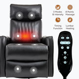 High Back Massage Recliner with Heat - Swivel Rocking Chair for Small Spaces, Manual Lazy Boy Recliner for Adults, Perfect for Living Room & Bedroom, Soft Fabric (Black PU)