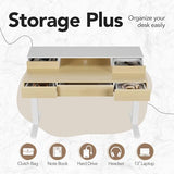 HUANUO Standing Desk with Drawers, 48 Inches Electric Height Adjustable Desk with Storage, Whole-Piece Board Sit Stand Up Desk with Monitor Shelf, Light Walnut HUANUO