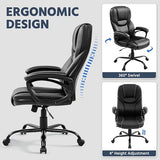 Yaheetech High Back Executive Office Chair Faux Leather Ergonomic Managerial Chair for Meeting,Large Seat,Sturdy Metal Base,Black Yaheetech