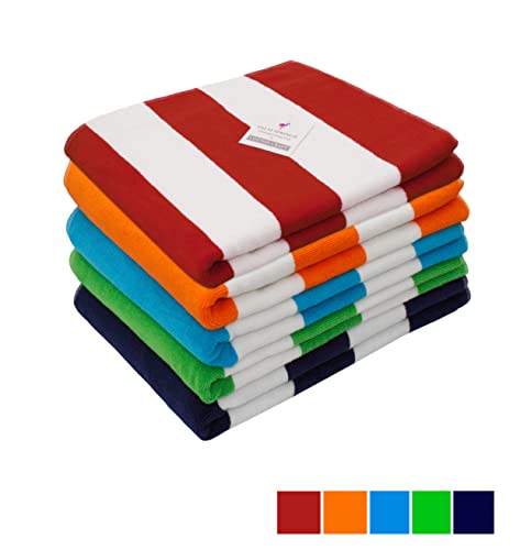 COTTON CRAFT Pool Lounge Chair Cover - 2 Pack - Chaise Beach Picnic Spa Towel - Cabana Stripe - Soft Premium Ringspun Terry Cotton - Oversized - 32 inch Wide x 82 inch Long with 7 inch Pocket – Navy