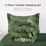 Wake In Cloud - Dinosaur Toddler Bedding Set for Boys, Colorful Dino Prehistoric Fossil, 4 Pieces Soft Crib Bed Set Including Comforter, Sheets and Pillowcase, Army Green Wake In Cloud