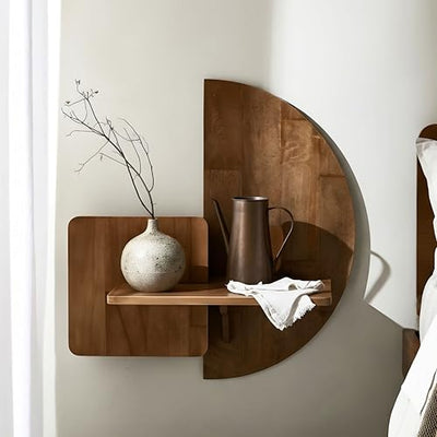 Behomes Soluna Solid Wood Floating Nightstand, Wall Mounted Nightstand, Floating Bedside Table for Bedroom and Living Room, Modern Rustic Wood Night Stand, Small Floating Shelf Accent, Walnut