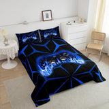 Feelyou Kids Gamer Comforter Set,Gaming Bedding Set Twin Size for Boys Girls,3D Geometric Video Game Console Comforter,Blue and Black Game Contoller Bed Set for All Season Feelyou